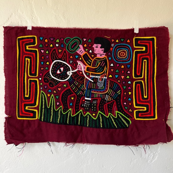 Kuna Mola Textile Panama authentic hand stitched appliqué embroidery cowboy - Picture 3 of 13